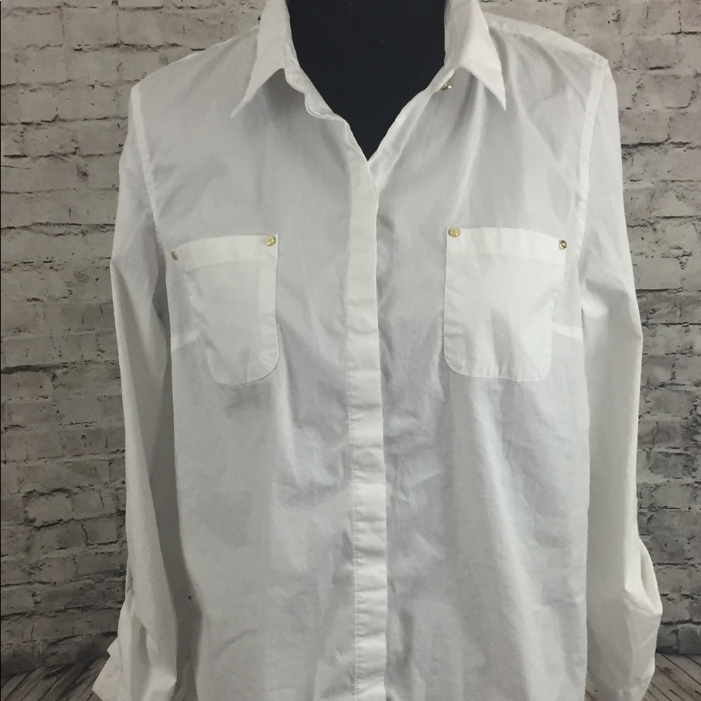 Anne Klein White Blouse w/ Gold Buttons Size Large